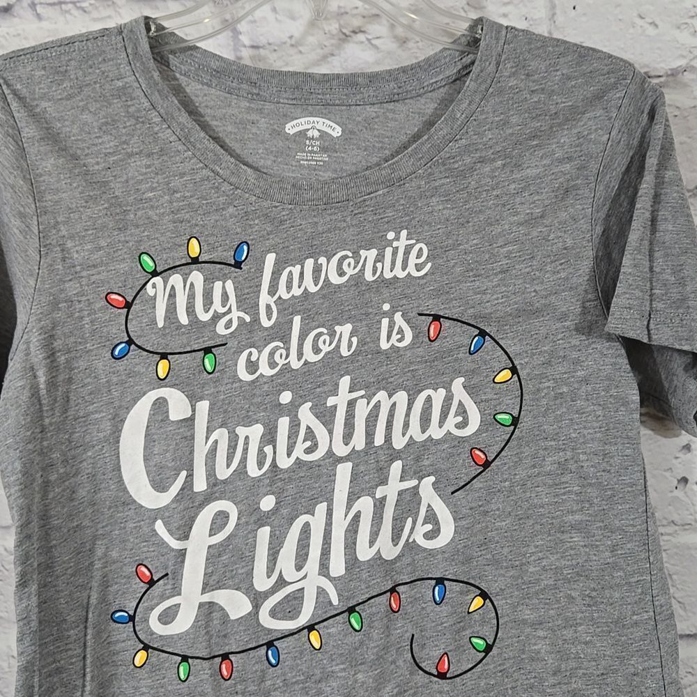Women's Christmas Lights Short Sleeve T-shirt Small 4/6 Festive Gray Holiday Tee